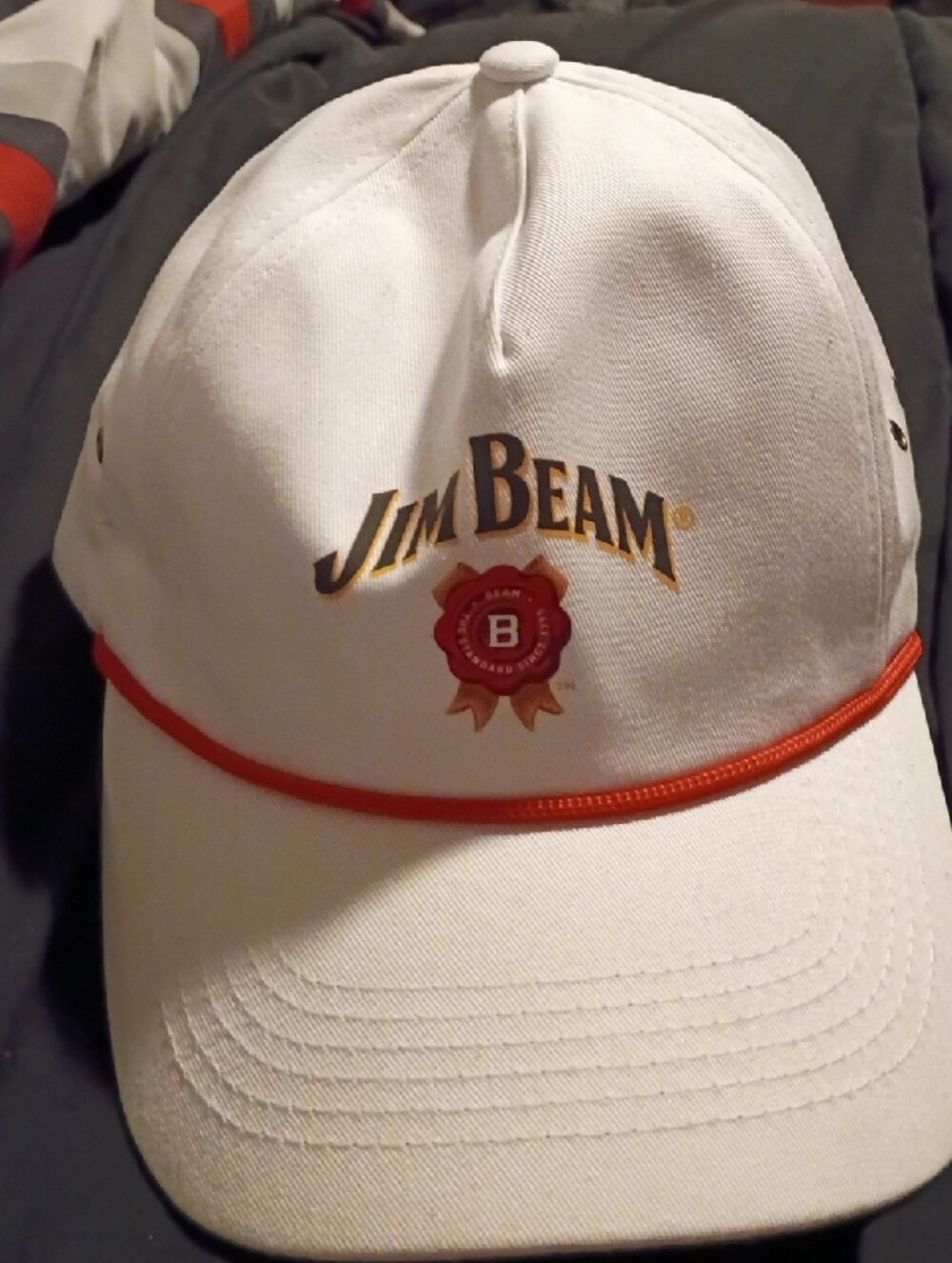 Jim Beam White Trucker Hat with Red Trim